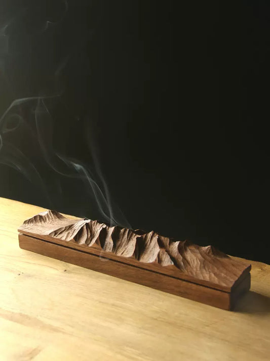 Yumu mountain-shaped incense burner, tea room incense seat, solid wood creative incense holder, Zen ornaments, hand-carved gifts