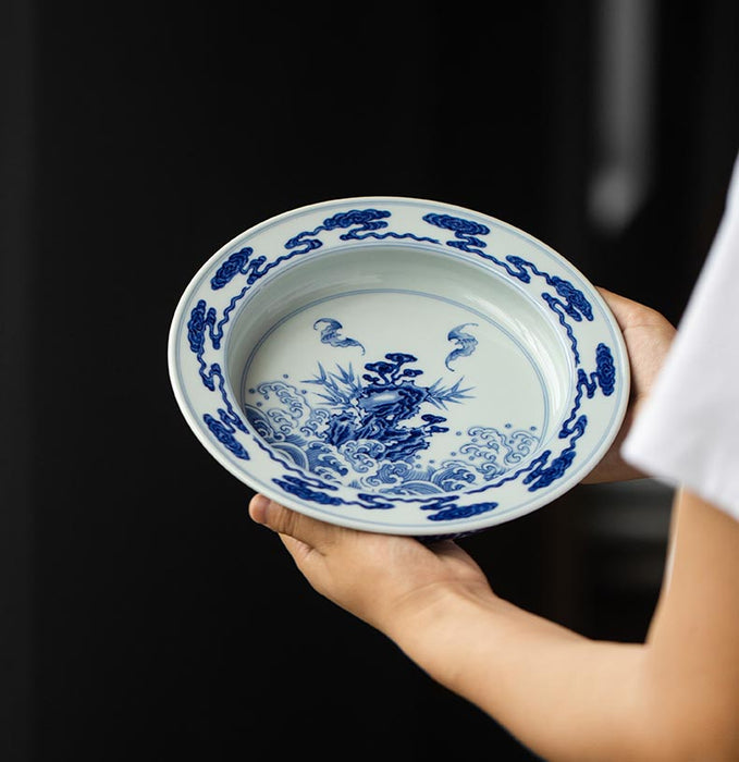 Ruyi Blue and White Ceramic Shallow Plate - Morrow Land