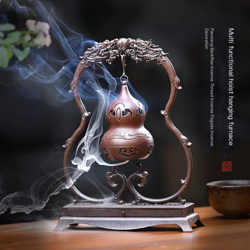 Chinese pure copper gourd hanging hanging furnace backflow incense burner home indoor plate incense burner creative backflow incense aromatherapy ornaments