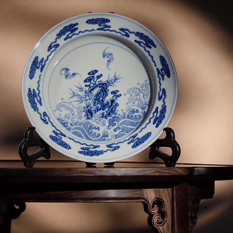 Ruyi Blue and White Ceramic Shallow Plate - Morrow Land