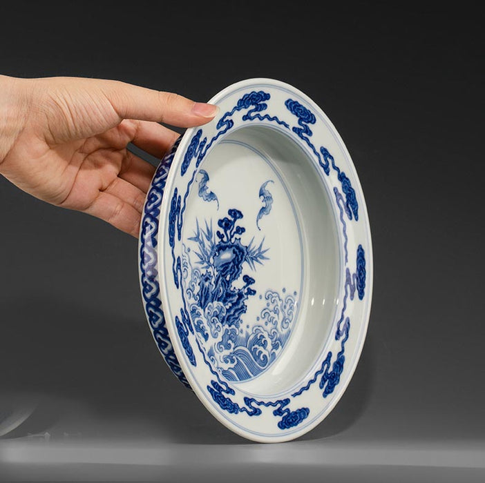 Ruyi Blue and White Ceramic Shallow Plate - Morrow Land