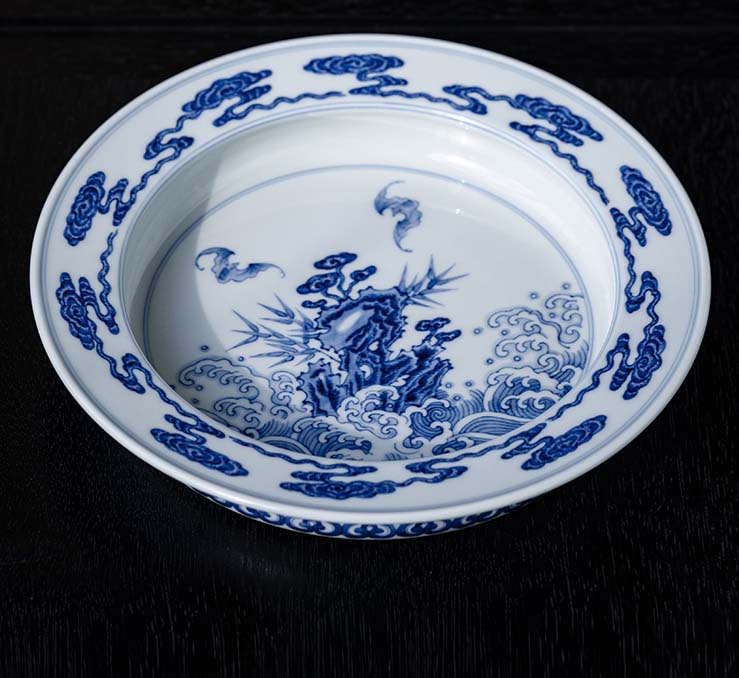 Ruyi Blue and White Ceramic Shallow Plate - Morrow Land