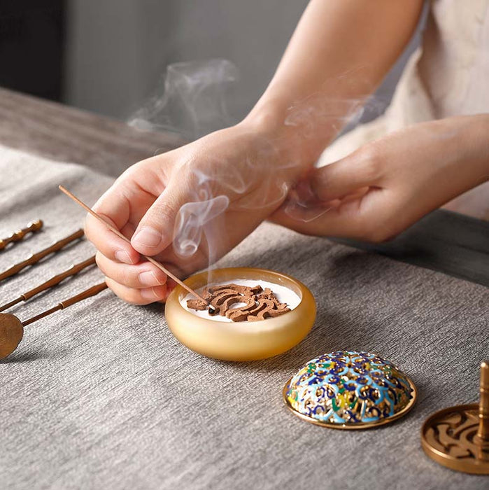 Glazed Incense Burner with Enameled Lid - Morrow Land