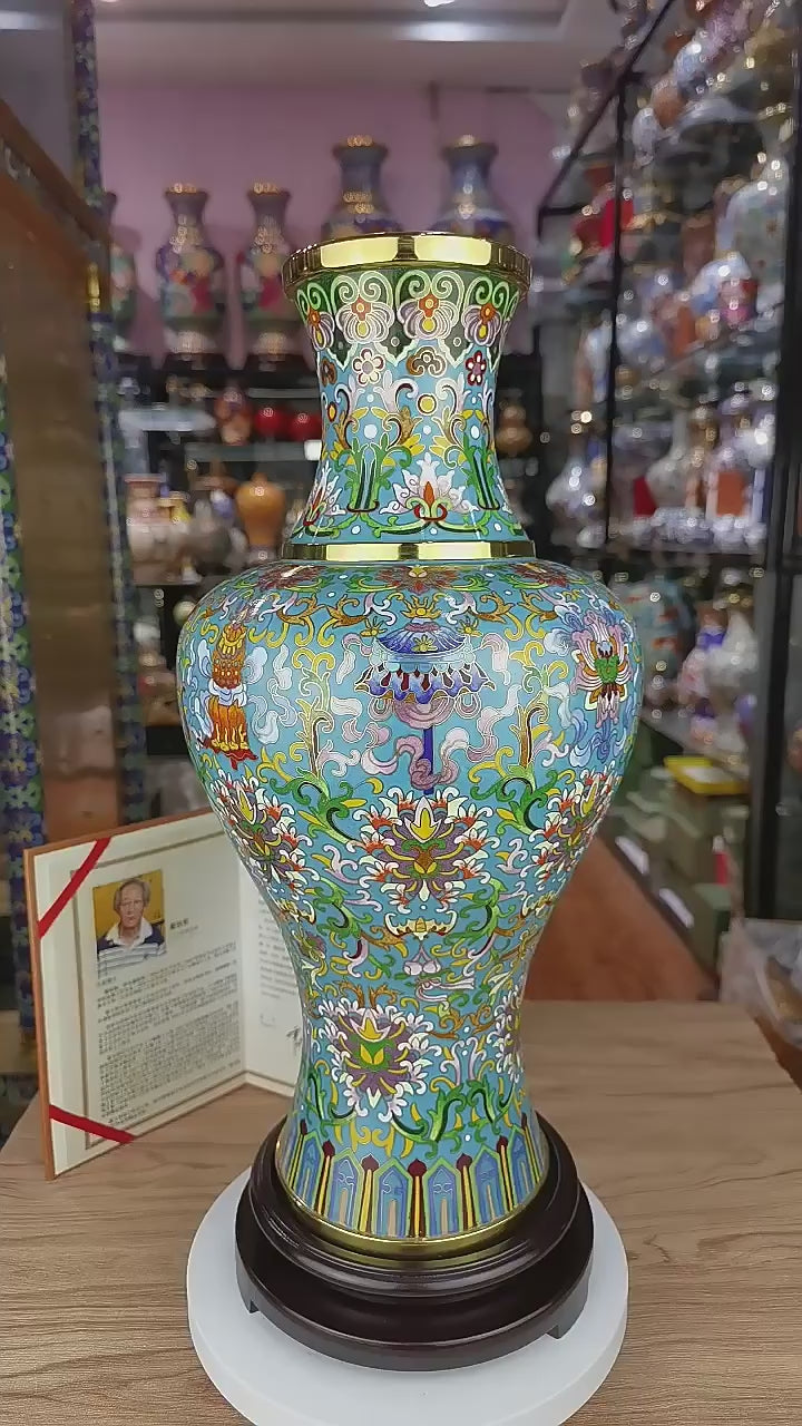 Cloisonne Eight Treasures Guanyin Vase