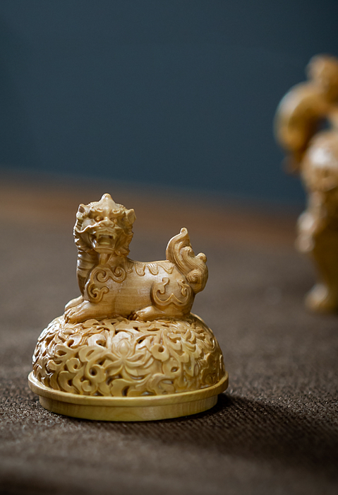 Wood Carved Incense Burner With Lions - Morrow Land