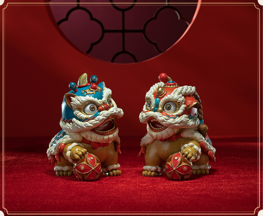 A Pair Of Pure Brass Chinese Lion Dancers - Morrow Land