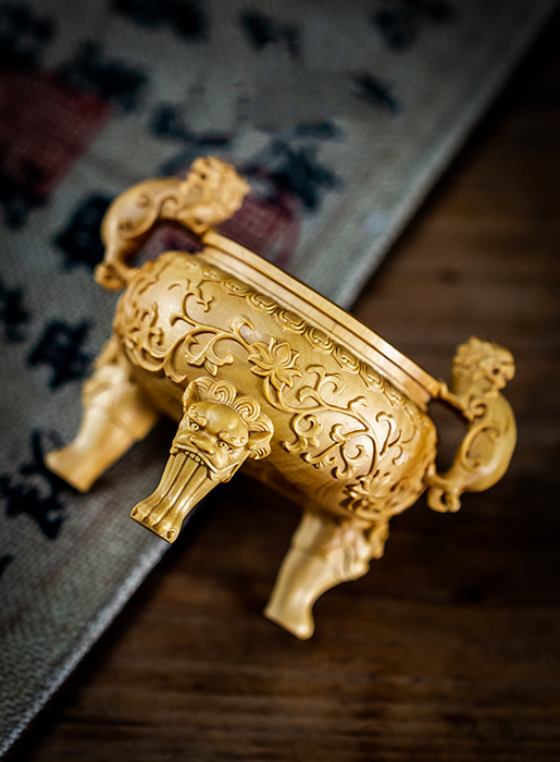 Wood Carved Incense Burner With Lions - Morrow Land