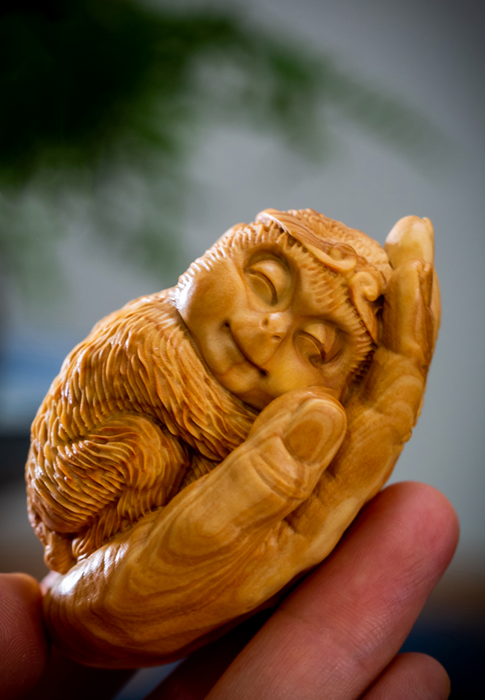 Wood Carved Monkey In Palm - Morrow Land