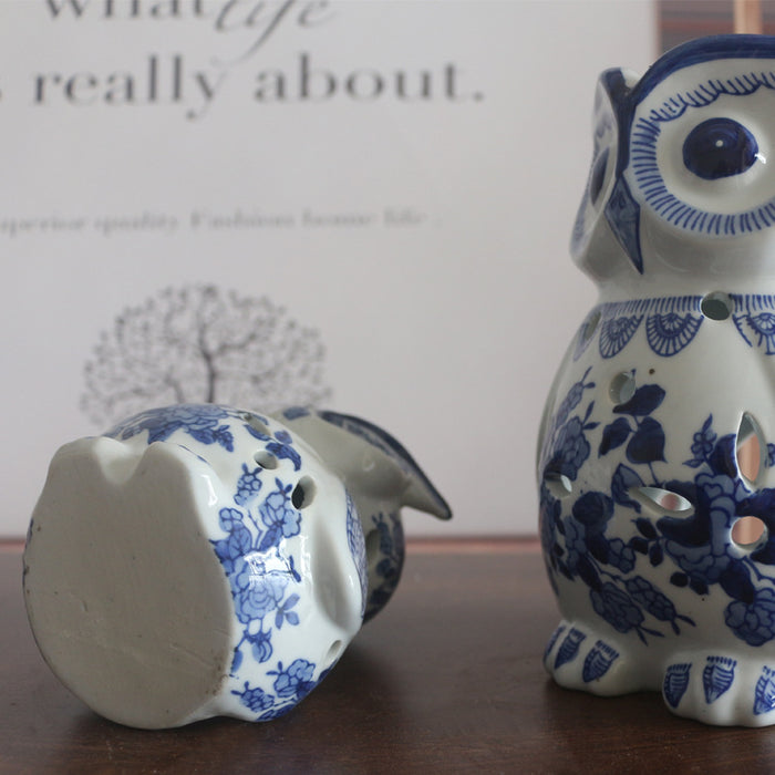 Owl blue and white porcelain decoration - Morrow Land