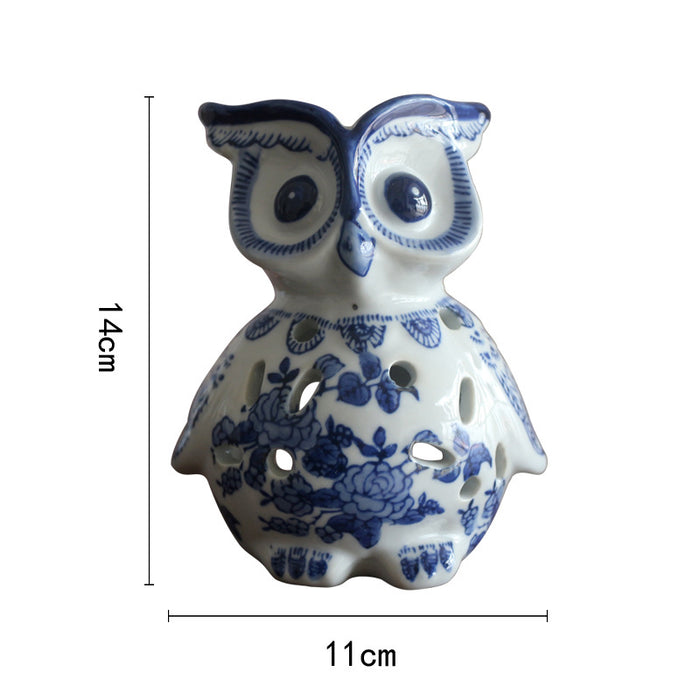 Owl blue and white porcelain decoration - Morrow Land