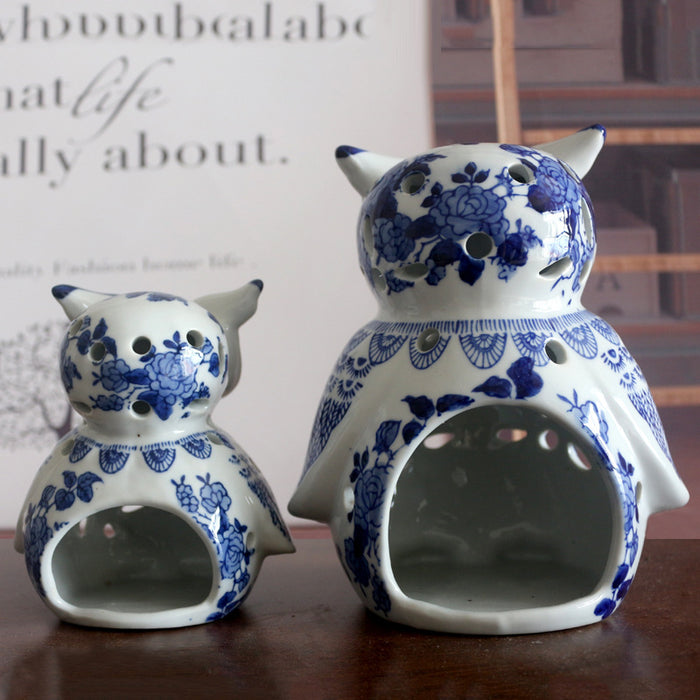 Owl blue and white porcelain decoration - Morrow Land