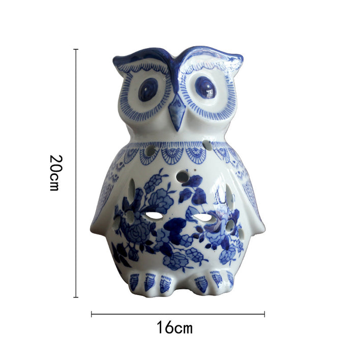 Owl blue and white porcelain decoration - Morrow Land