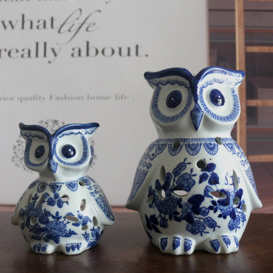 Owl blue and white porcelain decoration - Morrow Land
