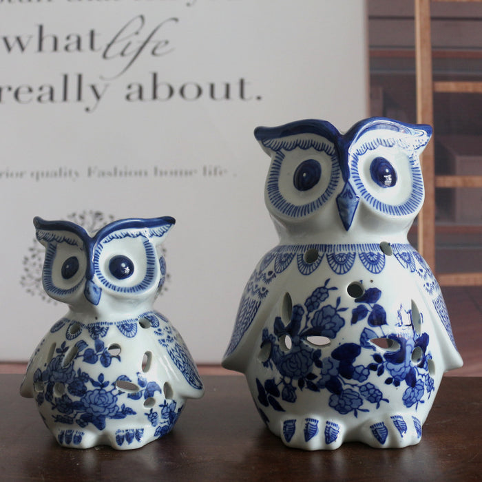 Owl blue and white porcelain decoration - Morrow Land