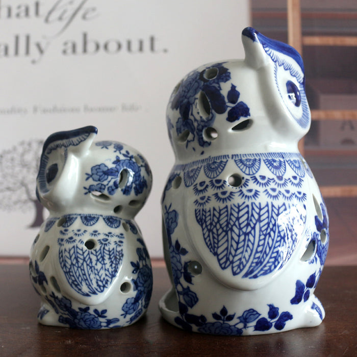 Owl blue and white porcelain decoration - Morrow Land