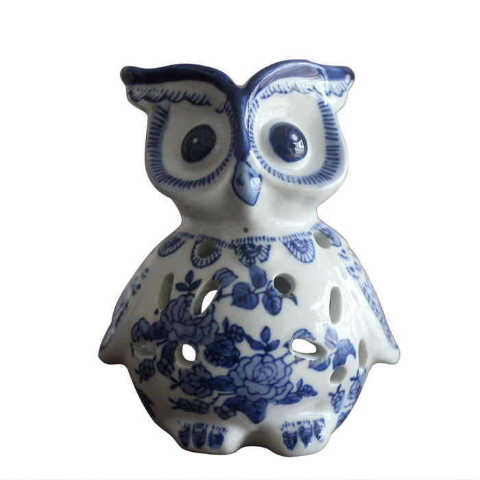 Owl blue and white porcelain decoration - Morrow Land