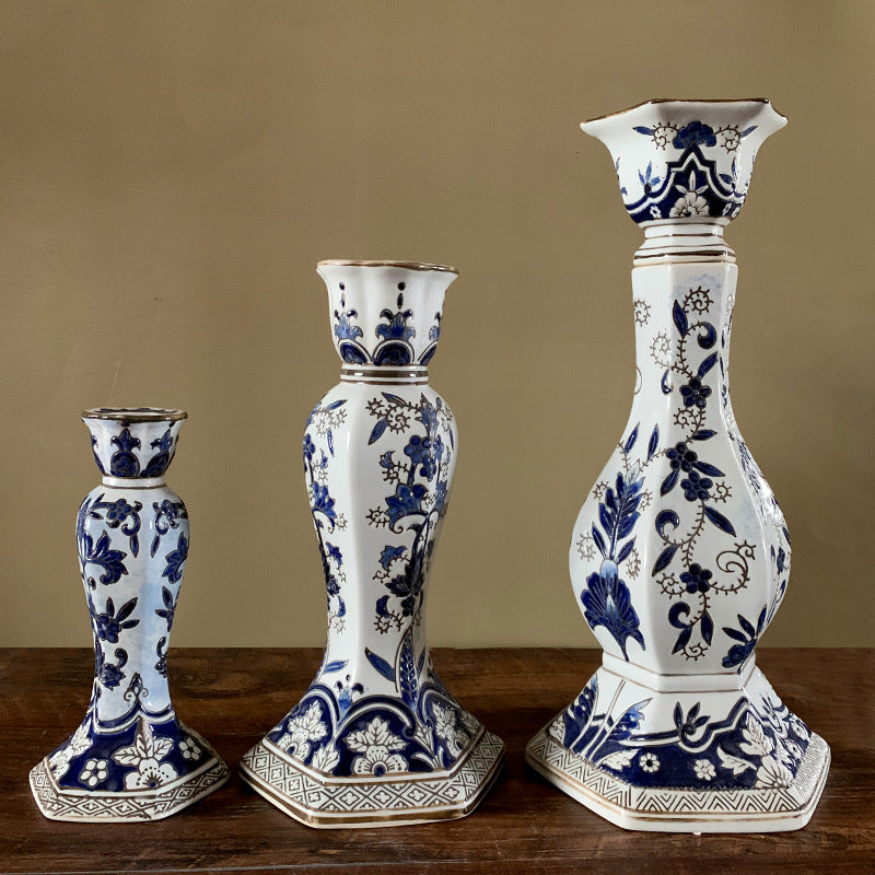 Blue and white porcelain candlestick with gold - Morrow Land