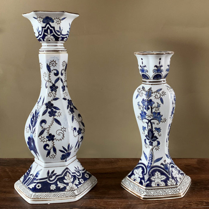 Blue and white porcelain candlestick with gold - Morrow Land