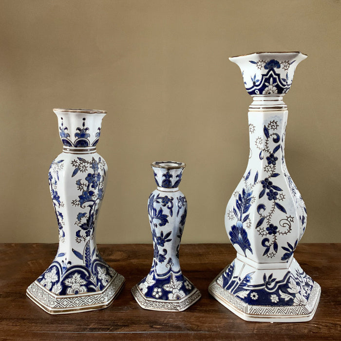 Blue and white porcelain candlestick with gold - Morrow Land