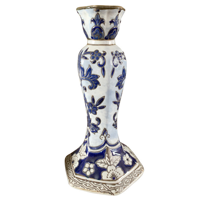 Blue and white porcelain candlestick with gold - Morrow Land