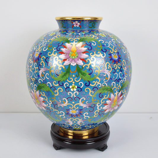 13" Cloisonne Lotus Pattern Vase(Round Ball Bottle) - Morrow Land
