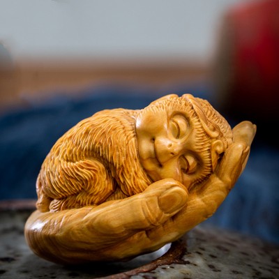 Wood Carved Monkey In Palm - Morrow Land