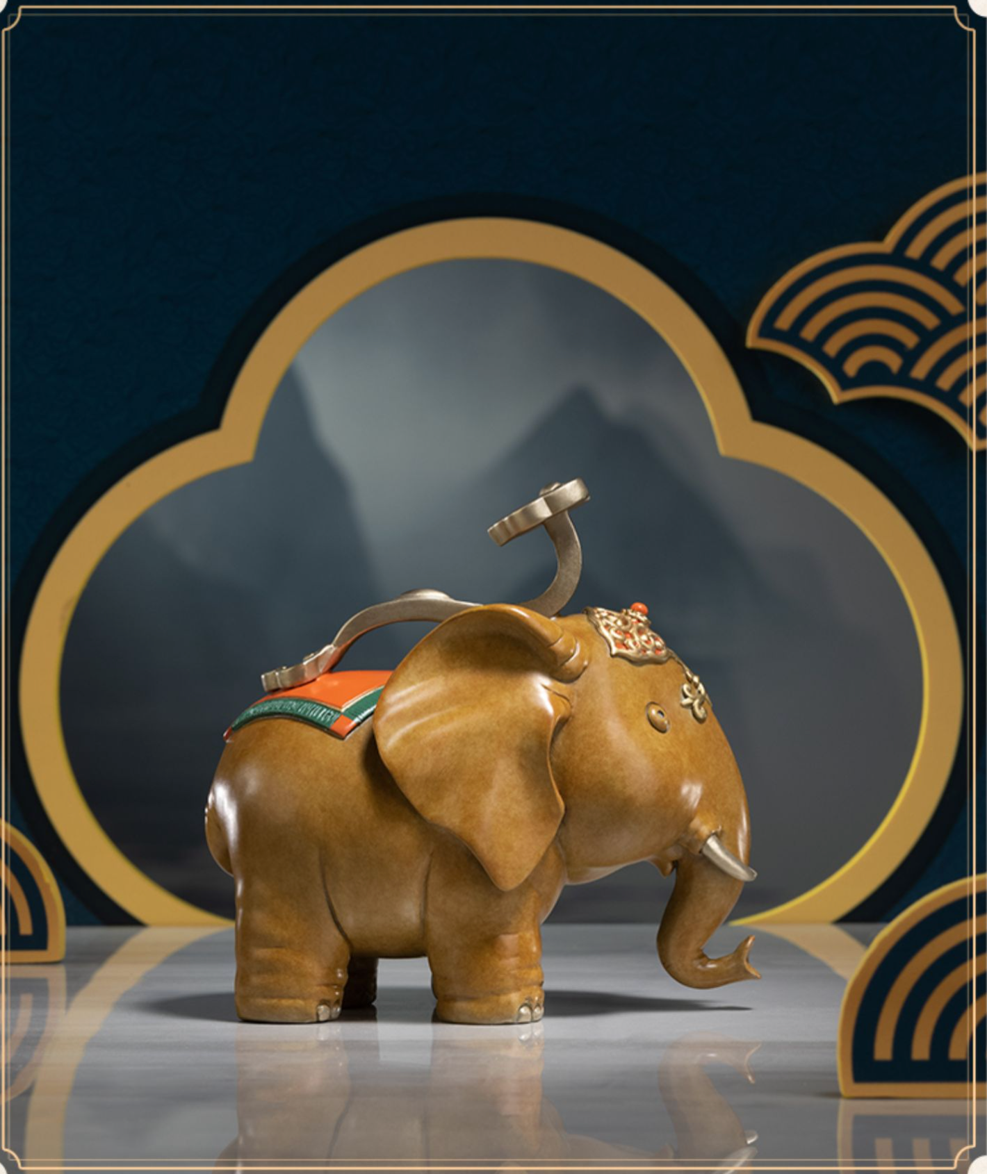 Pure Brass Elephant Carrying A Ruyi - Morrow Land