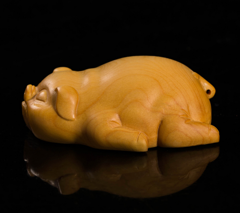 Wood Carved Lucky Piggy - Morrow Land