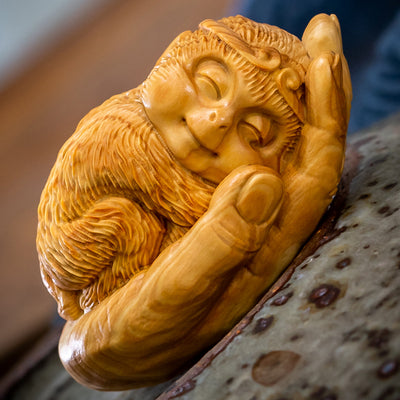 Wood Carved Monkey In Palm - Morrow Land