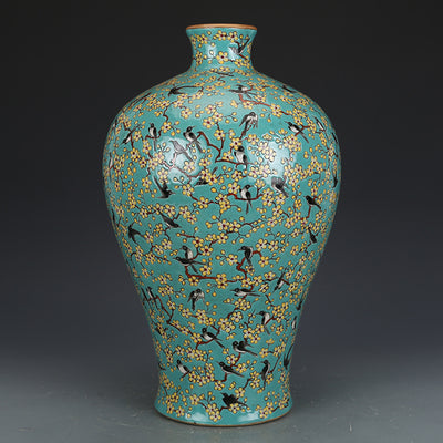 Vintage Magpie and Plum Blossom Porcelain Vase - Morrow Land
