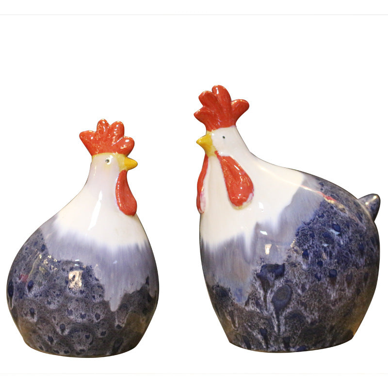 Hand Fired Rooster And Hen Decor - Morrow Land