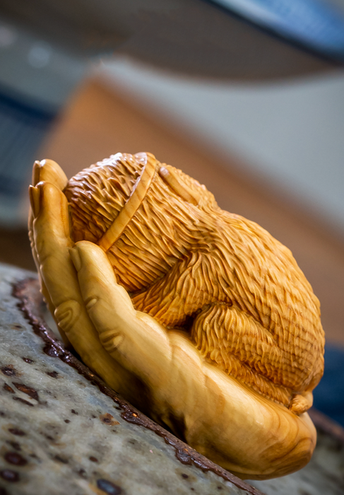 Wood Carved Monkey In Palm - Morrow Land