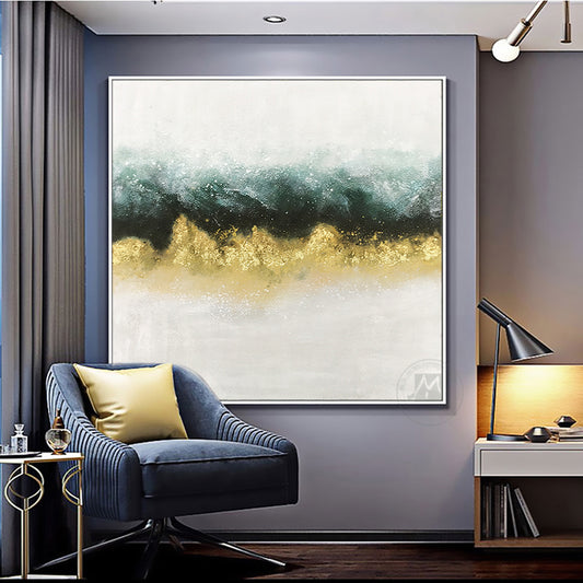 Hand Painted abstract painting texture acrylic Modern art green oil painting Golden - Morrow Land
