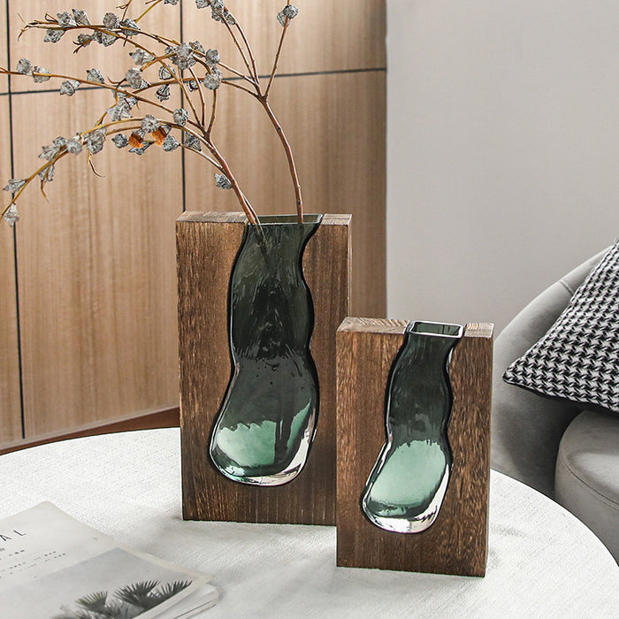 Modern Style Glass Vase With Wooden Frame - Morrow Land