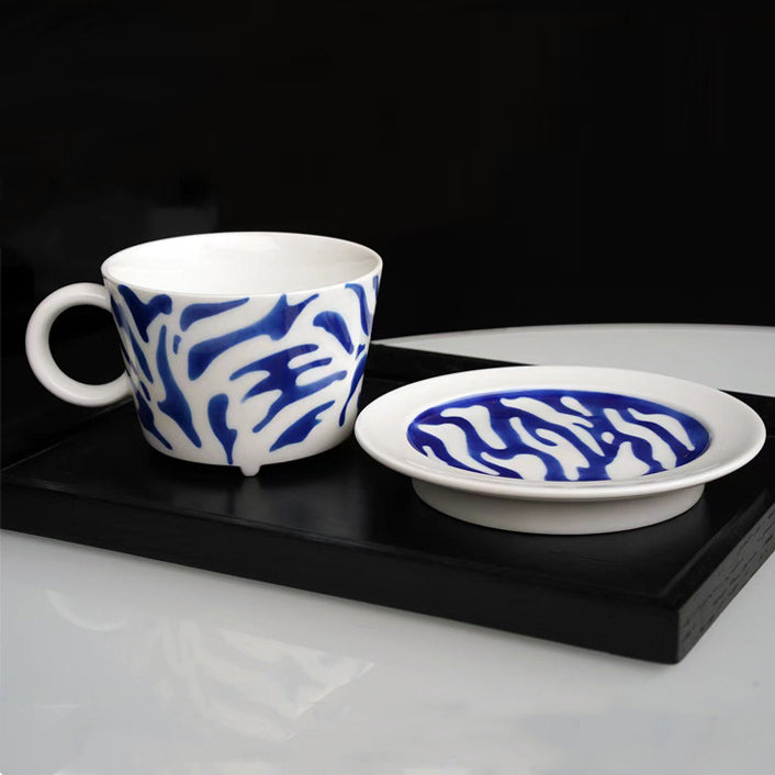 Underglaze blue and white modern style cat coffee cup - Morrow Land