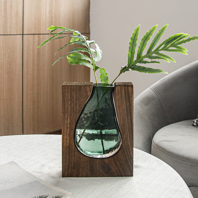 Modern Style Glass Vase With Wooden Frame - Morrow Land