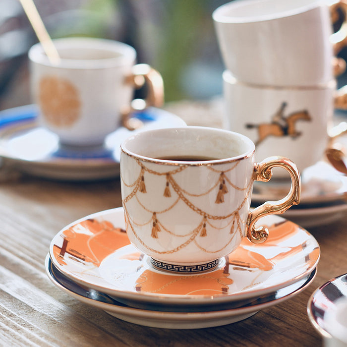 Hand Painted Coffee Cups Set of 6 With Tray - Morrow Land