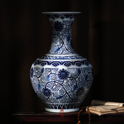 Chinese Vintage Style Blue and White Vase - Morrow Land