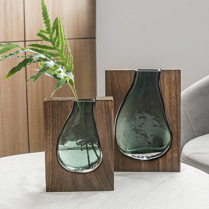 Modern Style Glass Vase With Wooden Frame - Morrow Land