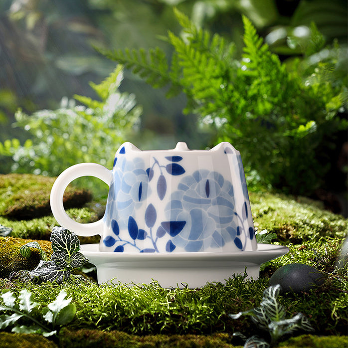Underglaze blue and white modern style cat coffee cup - Morrow Land