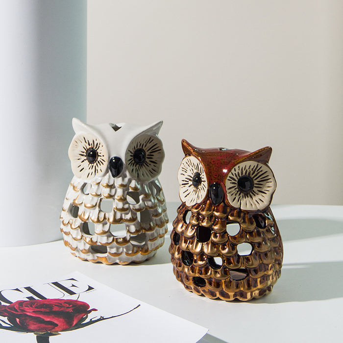 Ceramic Candlestick owl hollow aromatherapy stove - Morrow Land