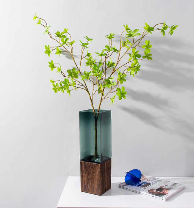 Grey Glass Vase With Walnut Base - Morrow Land