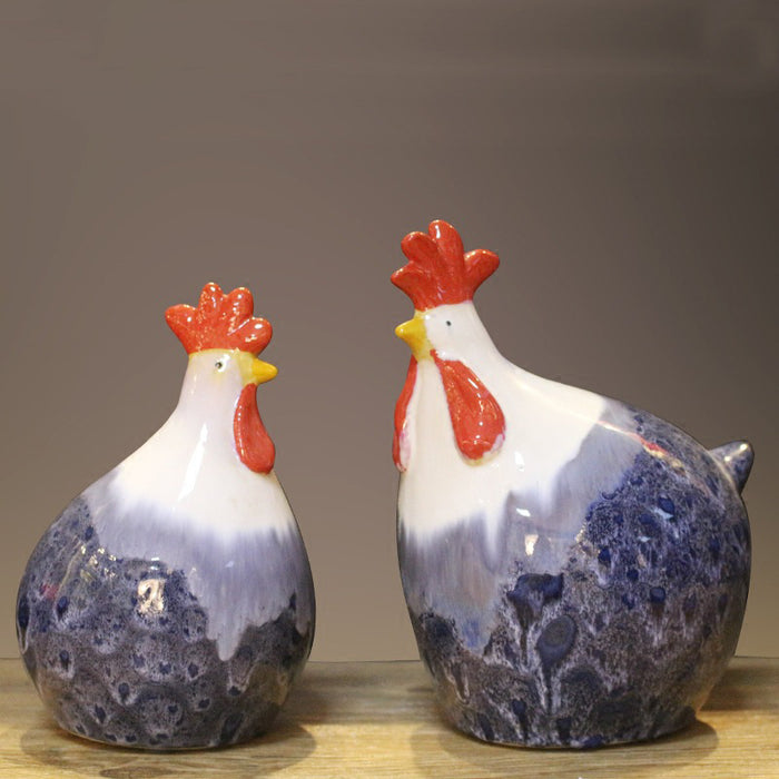 Hand Fired Rooster And Hen Decor - Morrow Land