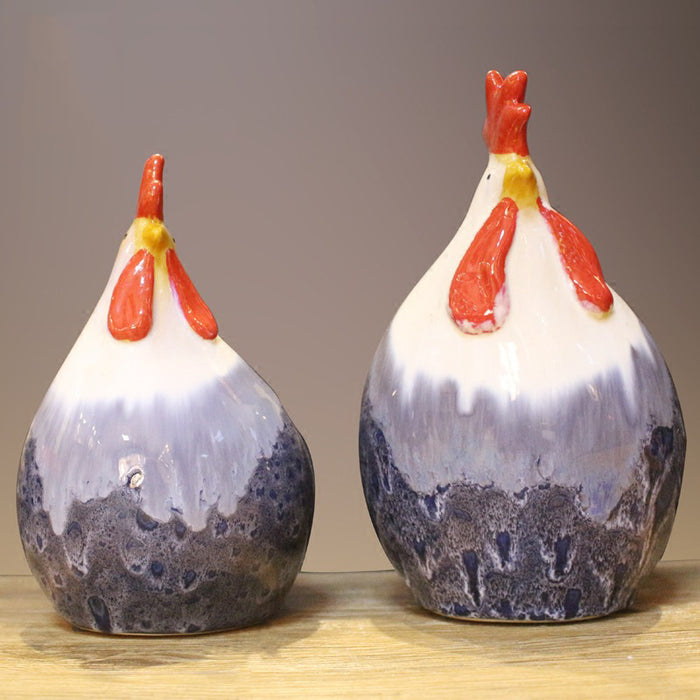 Hand Fired Rooster And Hen Decor - Morrow Land