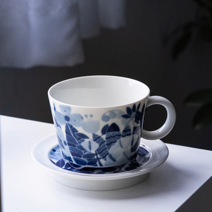 Underglaze blue and white modern style cat coffee cup - Morrow Land