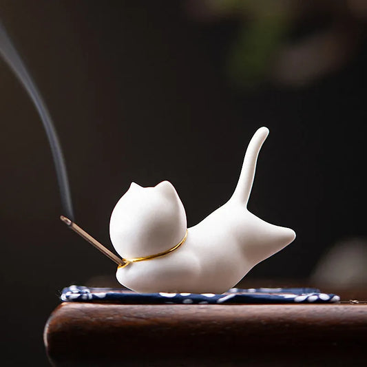 Ceramics Cute Cat Statue Incense Burner Creative Stick Censer Tea Ceremony Ornaments Home Decoration Accessories - Morrow Land