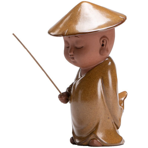 Ceramics Monk Incense Holder Statue Purple Clay Tea Ceremony Ornaments Zen Creative Stick Incense Burner - Morrow Land