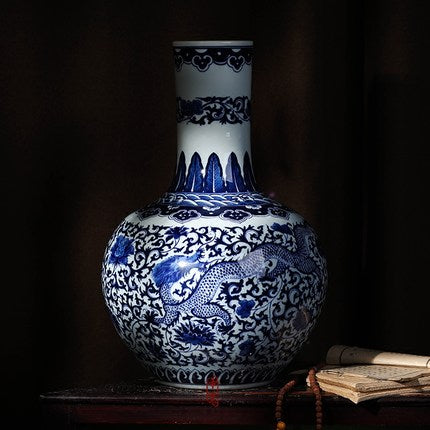 Chinese Vintage Style Blue and White Vase - Morrow Land