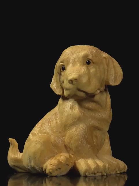 Wood Carved Prosperous Wealth Dog